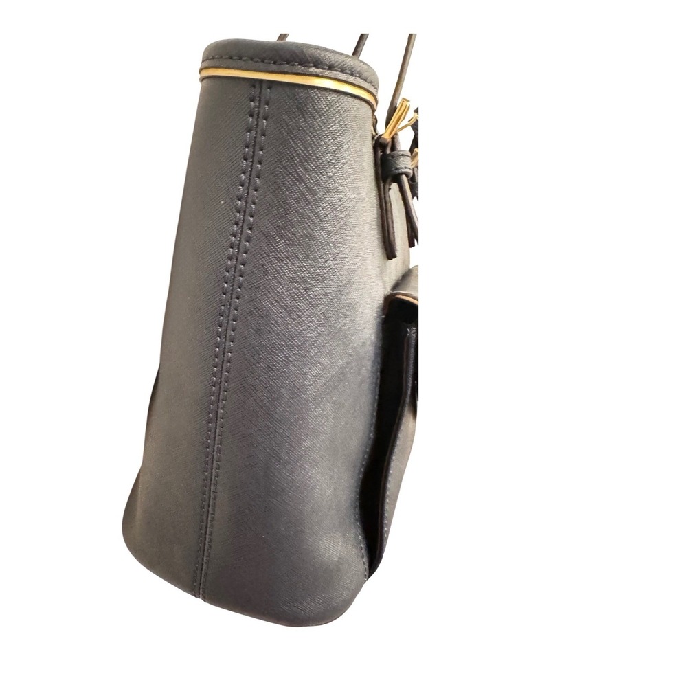 Michael Kors Dark Navy Blue Saffiano Leather Tote Gold Hardware MK Charm Pocket - Picture 12 of 15